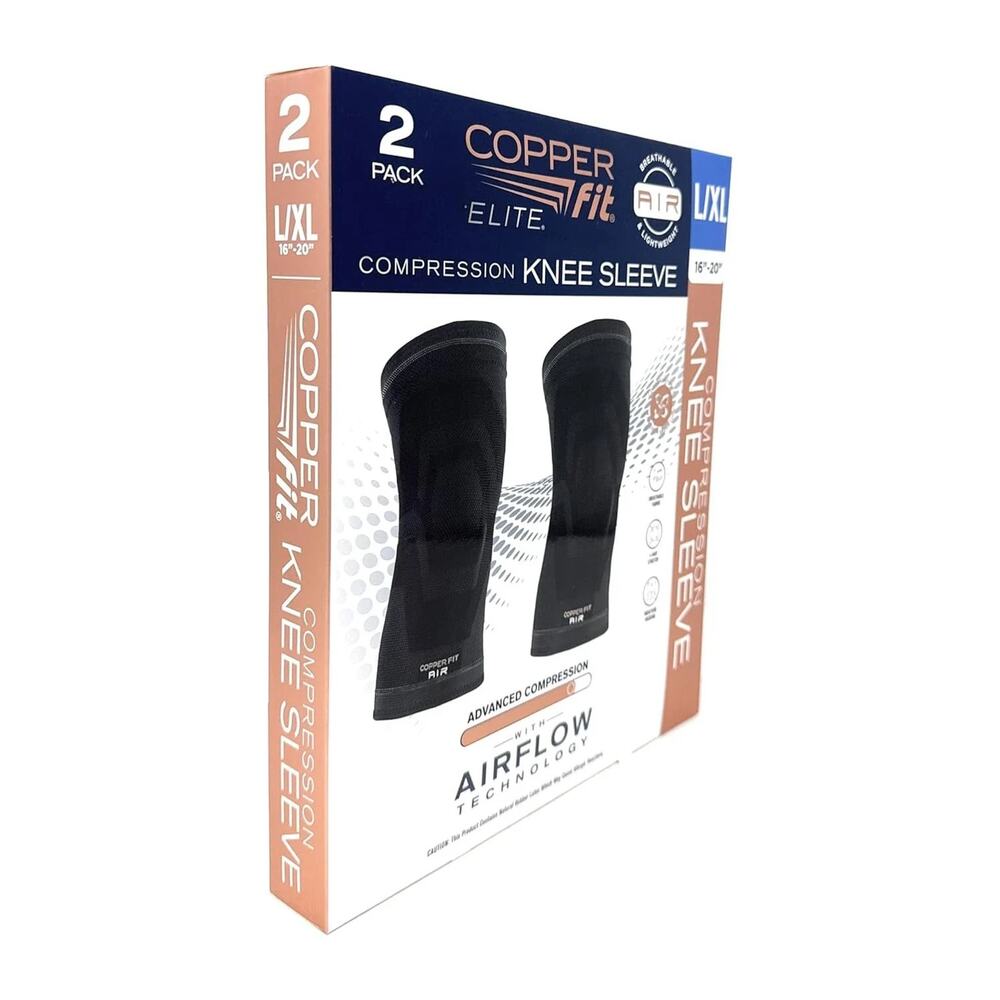 Copper Fit Elite Knee Compression Sleeve L/XL 2 Pack 16-20in Support Brace